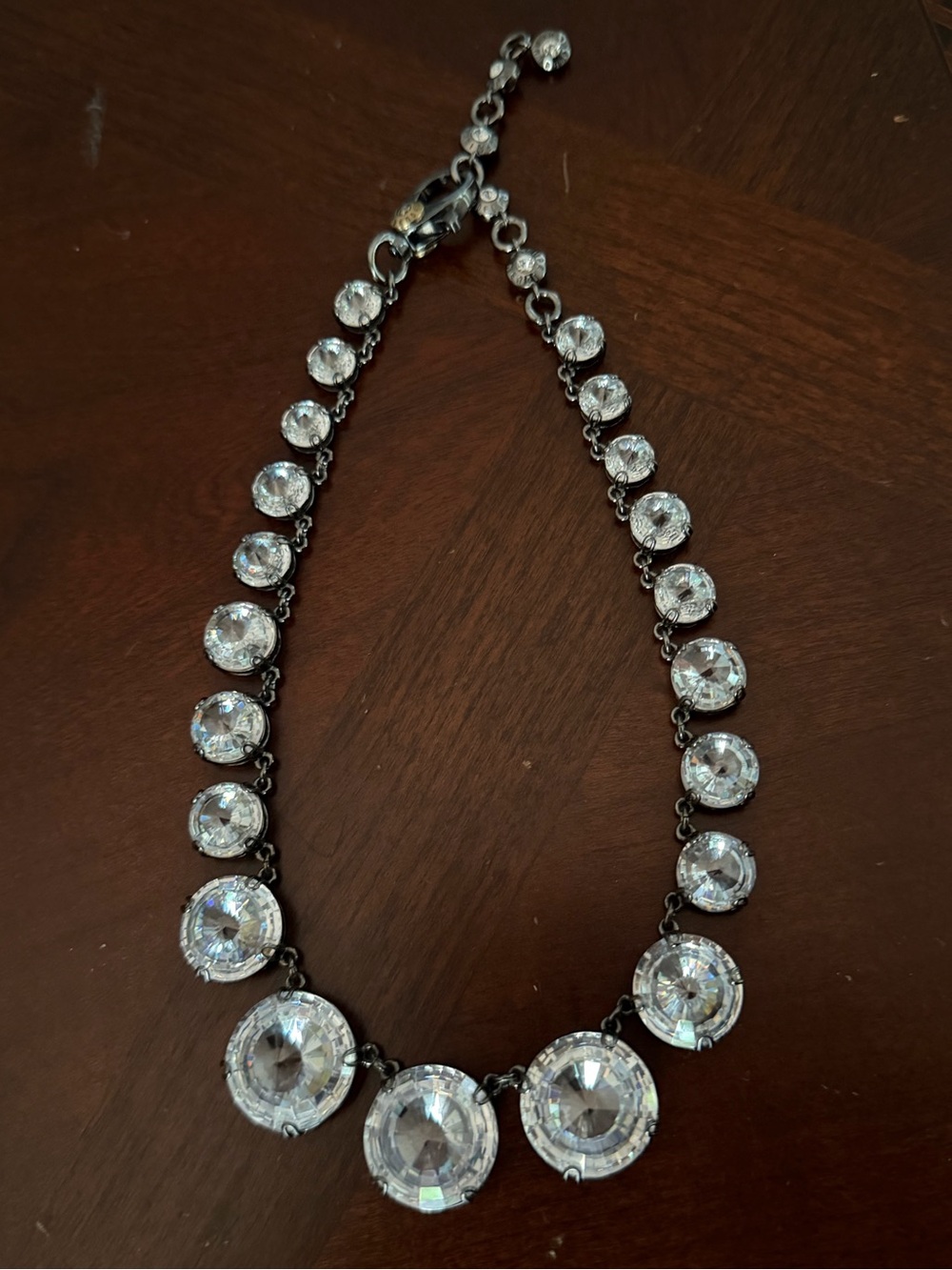Rare Henri Bendel Gun Metal Tone Clear Crystal Statement Necklace in EUC